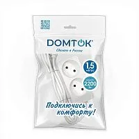Удлинитель 2х1.5м без заземл. 10А IP20 2.2кВт ПВС 2х1 бел. DOMTOK 2344