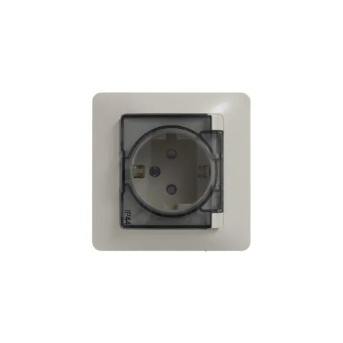 Розетка 1-м СП Glossa 16А IP44 с заземл. защ. шторки с крышкой в сборе беж. SE GSL000248 фото 2