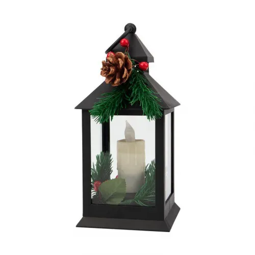 Фонарь декоративный 10.7х10.7х23.5см тепл. бел. со свечкой и шишкой корпус черн. Neon-Night 513-047 фото 8