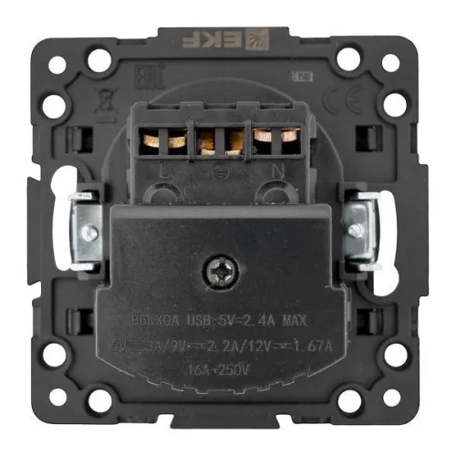 Розетка 1-м СП Стокгольм 16А USB 2A с заземл. защ. шторки винтов. клеммы механизм черн. EKF EZR16-2USB-typeA фото 5