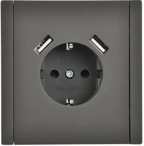 Розетка FORTE&PIANO FP345 16А USB A+A 3.1А с заземл. защ. шторки винт. крепл. сер. IEK FP-R14-16-U21-D31-K03 фото 2