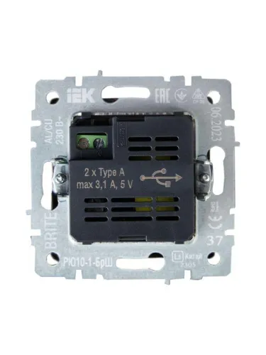 Розетка BRITE USB A+A 3.1А РЮ10-1-БрШ механизм шампань IEK BR-U21-D31-K37 фото 3