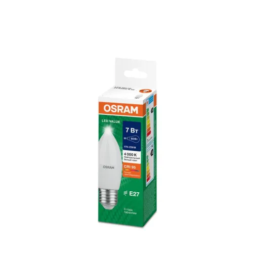 Лампа светодиодная LED G4 Value LVCLB60 7W/940 CRI95 7Вт 4000К 700лм свеча матов. E27 170-250В OSRAM 4058075579477 фото 6