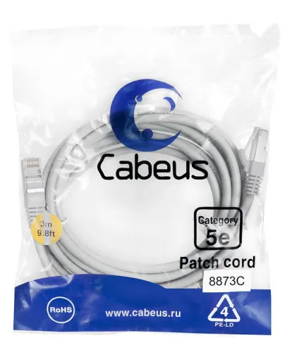 Патч-корд F/UTP кат.5E PC-FTP-RJ45-Cat.5e-3m-LSZH 2xRJ45/8p8c экранир. LSZH 3м сер. Cabeus 8873c