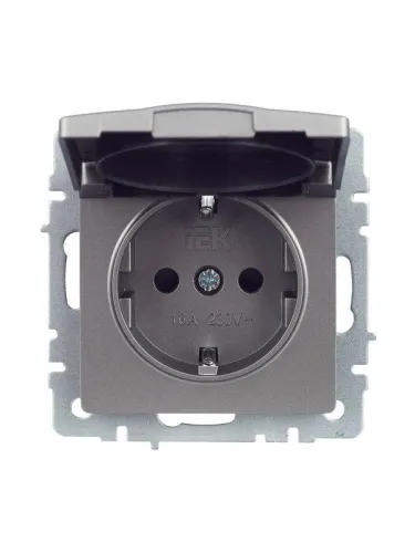 Розетка BRITE РСбш10-3-БрС 16А IP20 с заземл. защ. шторки с крышкой механизм сталь IEK BR-R16-16-K46 фото 2