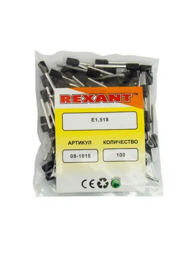 Наконечник штыревой втулочный изолир. (НШВИ F-18мм) 18ммх1.5кв.мм (E1518) черный REXANT 08-1816 фото 2