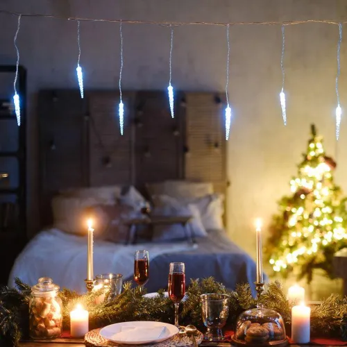 Гирлянда светодиодная "Айсикл" (бахрома) "Сосульки" 1.5х0.25м 10LED бел. 0.51Вт IP20 провод прозр. Neon-Night 303-068 фото 3