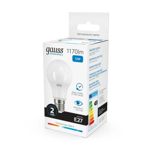 Лампа светодиодная Elementary 12Вт A60 грушевидная 6500К холод. бел. E27 1170лм GAUSS 23232 фото 2