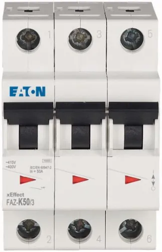 Выключатель автоматический модульный 3п K 50А 15кА FAZ-K50/3 EATON 278916 фото 2