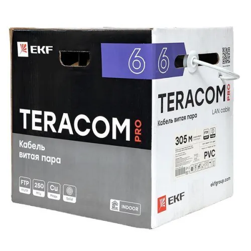 Кабель витая пара F/UTP кат.6 4 пары 23 AWG solid PVC сер. (уп.305м) TERACOM PRO EKF TRP-6FTP-04PVC-GY-IN3 фото 5