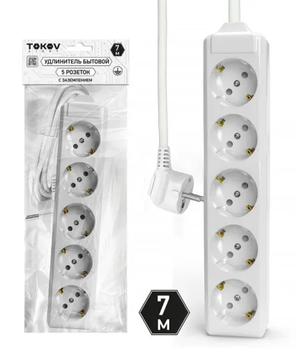 Удлинитель 5х7м с заземл. 10А 3х1.5 TOKOV ELECTRIC TKL-C01-BU5-7-1.5-Z