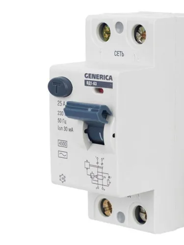 Выключатель дифференциального тока (УЗО) 2п 25А 30мА тип AC ВД1-63 GENERICA MDV15-2-025-030 фото 9