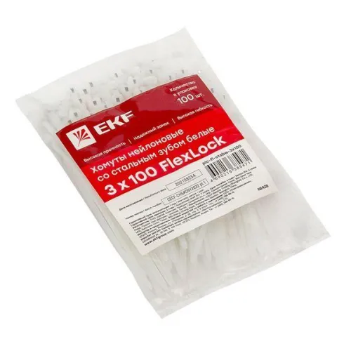 Хомут нейлоновый со стальным зубом (б) 3х100 (уп.100шт) PROxima EKF plc-fl-ctsbw-3x100 фото 5