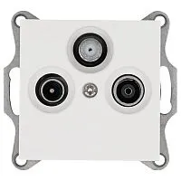 Розетка телевизионная проходная TV + FM + SAT 3-м Ф9.5мм механизм бел. глянцевый Jasmart G6207W