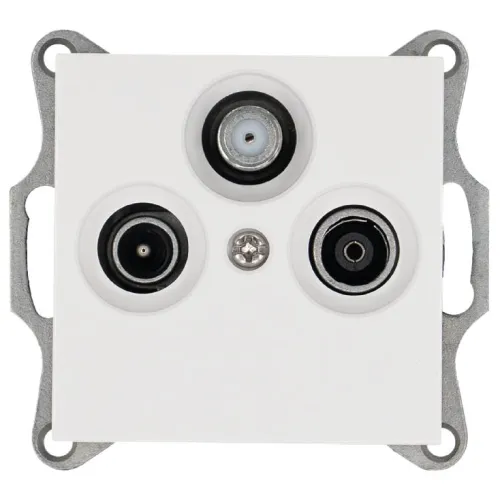 Розетка телевизионная проходная TV + FM + SAT 3-м Ф9.5мм механизм бел. глянцевый Jasmart G6207W