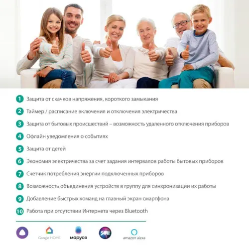 Фильтр сетевой умный Smart Home SZD/SH/4х1.5/WIFI 4гн.1.5м 16А 4000В USB+Type-С WiFi+Счетчик Camelion 14800 фото 7