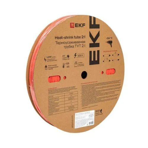 Трубка термоусадочная ТУТ нг 4/2 красн. (уп.200м) EKF tut-4-r