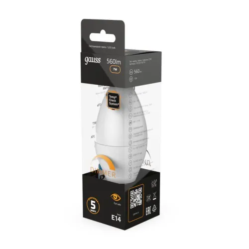 Лампа светодиодная Black 7Вт свеча 3000К тепл. бел. E14 560лм диммир. GAUSS 103101107-D фото 4