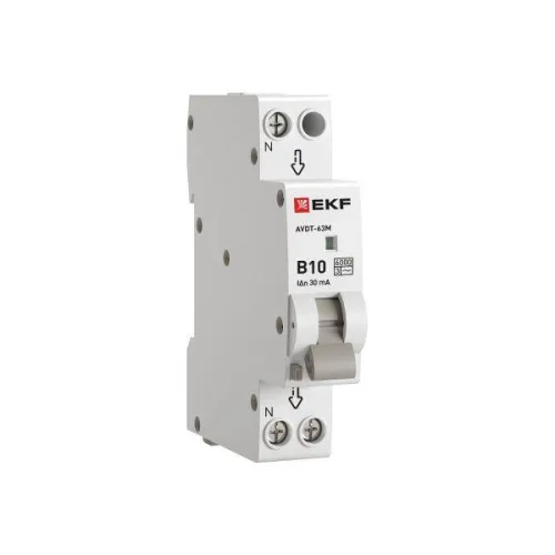 Выключатель автоматический дифференциального тока 1мод. B 10А 30мА тип AС 6кА АВДТ-63М электрон. PROxima EKF DA63M-10B-30