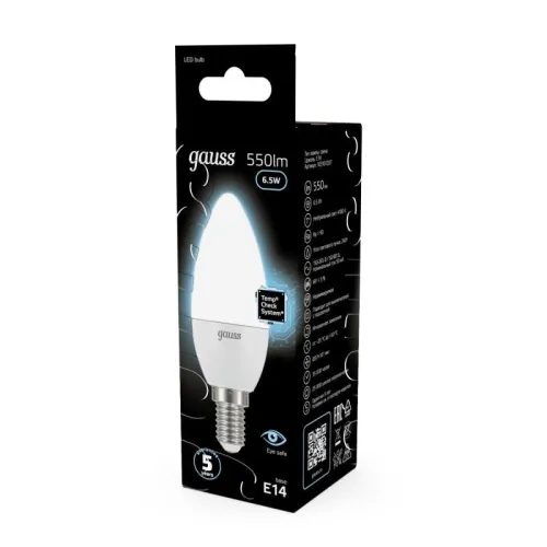 Лампа светодиодная Black 6.5Вт свеча 4100К нейтр. бел. E14 550лм GAUSS 103101207 фото 4