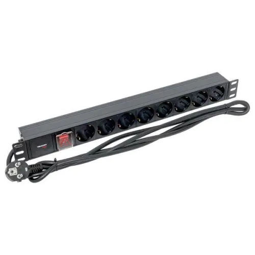 Блок PDU TERACOM PRO 19дюйм 1U 16А/250В 8 роз. Schuko с выключат. шнур 2м 3х1.5кв.мм вилка Schuko корпус алюм. черн. EKF TRP-HPD-LS-16A-8SH-2MSH фото 5
