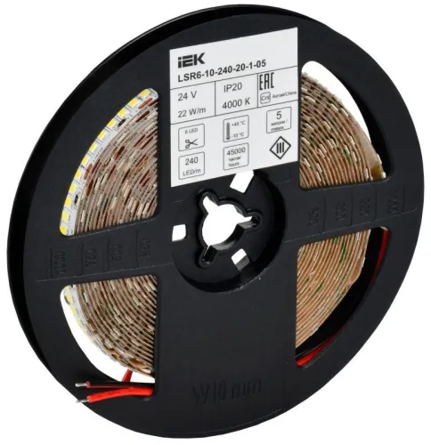 Лента светодиодная 2835-240LED 22Вт/м IP20 10мм 24В 4000К (уп.5м) IEK LSR6-10-240-20-1-05 фото 4