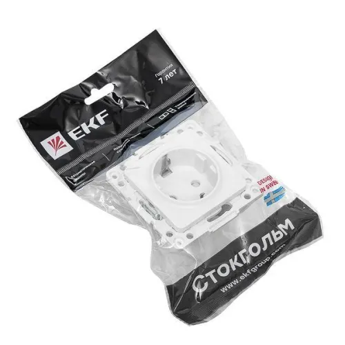 Розетка 1-м СП Стокгольм 16А IP20 с заземл. защ. шторки механизм бел. PROxima EKF EYR16-028-10 фото 3