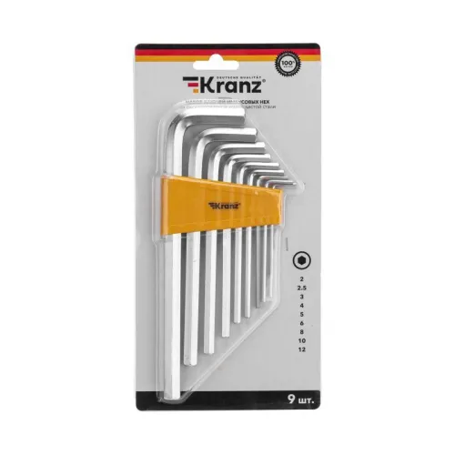 Набор ключей имбусовых HEX 2.0-12мм CrV 9шт удлиненные Kranz KR-12-5213 фото 3