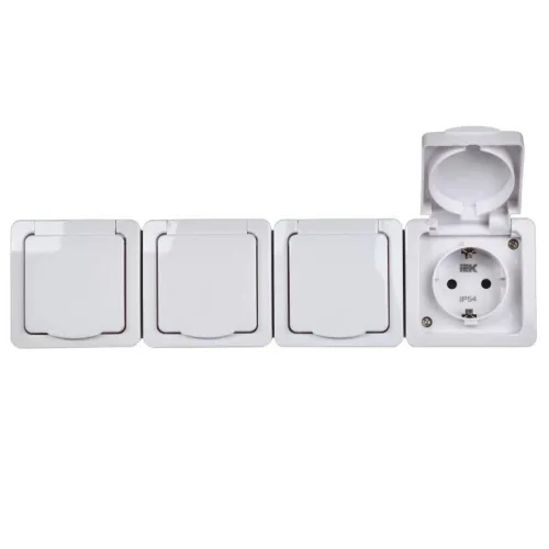 Розетка 4-м ОП Гермес Plus РСб24-3-ГПБб 16А IP54 с заземл. с крышкой бел. IEK ERMP42-K01-16-54-EC фото 2