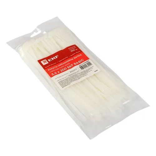 Хомут кабельный 3.6х200 нейл. бел. (уп.100шт) EKF plc-c-3.6x200 фото 2