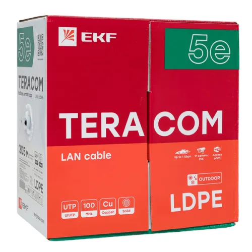 Кабель витая пара U/UTP кат.5E 4 пары solid внешн. LDPE черн. TERACOM EKF TRC-5EUTP-04PE-BK-OUT3 фото 4