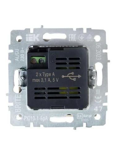 Розетка BRITE USB A+A 3.1А РЮ10-1-БрА механизм алюм. IEK BR-U21-D31-K47 фото 3