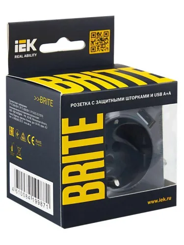 Розетка BRITE РЮш10-1-БрМ 16А с USB A+A 2.1А с заземл. защ. шторки механизм маренго IEK BR-R14-16-U21-D21-K35 фото 2
