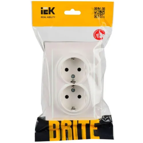 Розетка 2-м СП BRITE РС12-3-БрЖ 16А в сборе с заземл. без защ. шторок жемчуж. IEK BR-R21-16-K36-F фото 3