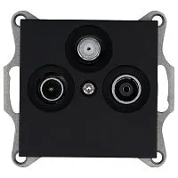 Розетка телевизионная проходная TV + FM + SAT 3-м Ф9.5мм механизм черн. матов. soft touch Jasmart G6207PB