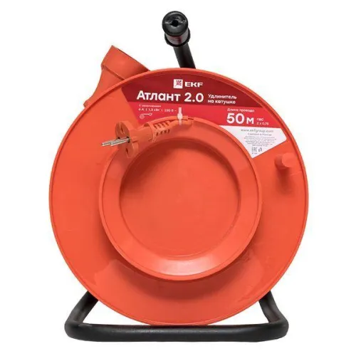 Удлинитель на катушке 1х50м без заземл. 6А IP20 Атлант 2.0 1.3кВт ПВС 2х0.75 PROxima EKF UKA02-06-275-1-50 фото 2