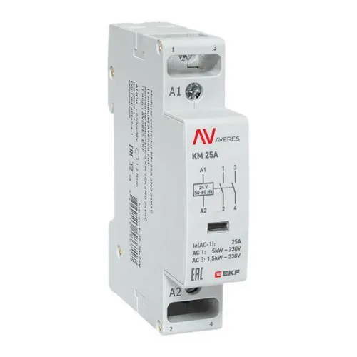Контактор модульный КМ 25А 2NО 24В AC (1 мод.) AVERES EKF km-av-1-25-20-24V