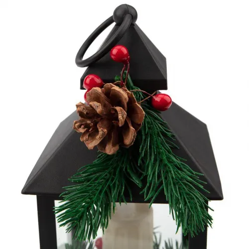 Фонарь декоративный 10.7х10.7х23.5см тепл. бел. со свечкой и шишкой корпус черн. Neon-Night 513-047 фото 5