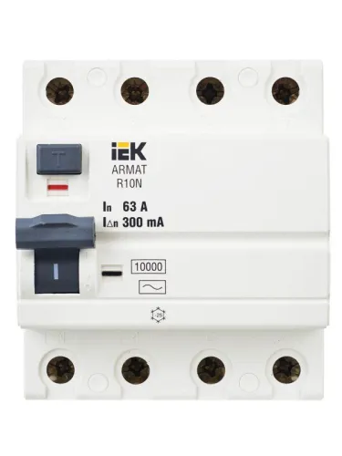Выключатель дифференциального тока (УЗО) 4п 63А 300мА тип AC ВДТ R10N ARMAT IEK AR-R10N-4-063C300 фото 10