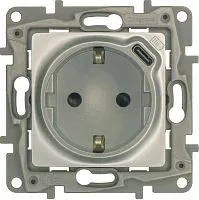 Розетка USB C Etika 16А 250В 1500мА 7.5Вт с заземл. защ. шторки безвинт. зажимы алюм. IEK 672488