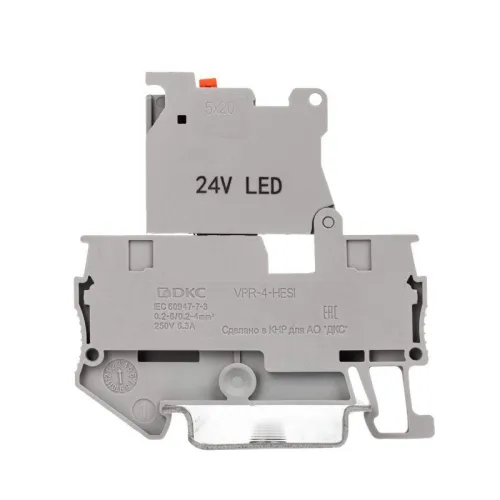 Клемма для предохранителя зажим push-in 2 точки подключения 4кв.мм сер. DKC VPR-4-HESILED24 фото 2