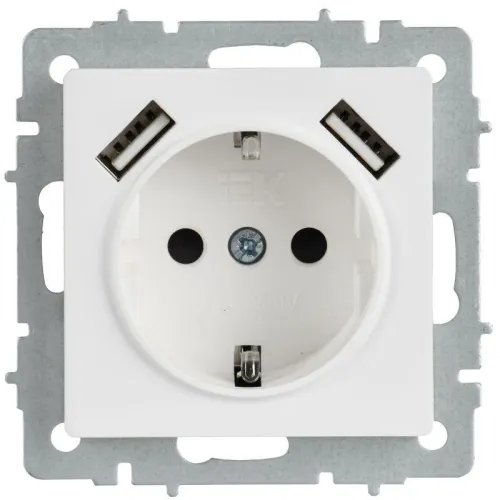 Розетка BRITE РЮш10-1-БрАБ 16А с USB A+A 2.1А с заземл. защ. шторки механизм арктич. бел. IEK BR-R14-16-U21-D21-K91 фото 3