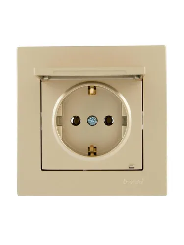 Розетка с заземл. VESNA с крышкой ПБТ зол. LEZARD 742-3688-123B