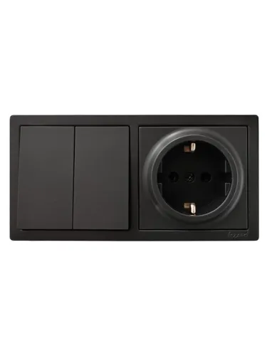 Блок выключатель 2-клав. и розетка 1-местн с заземл. LETO черн. бархат горизонталь LEZARD 752-4200-170BKP фото 3