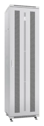 Шкаф монтажный телекоммуникационный напольн. ND-05C-47U60/80 19дюйм 47U 600х800х2277мм для распределит. и серверн. оборудования; передн. и задн. перфорир. двери ручка с замком RAL 7035 сер. Cabeus 7865c