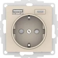 Розетка AtlasDesign 16А с 2-мя заряд. устройствами USB тип A+C 5В/2.4А 2х5В/1.2А механизм беж. SE ATN000232