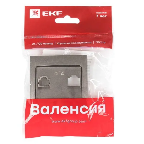 Панель лицевая Валенсия для розетки Phone 1-м графит PROxima EKF EST01-L-034-60 фото 2