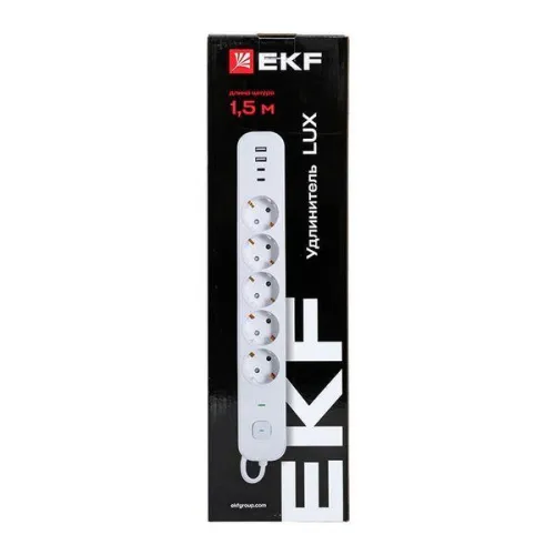 Удлинитель 5х1.5м IP20 2USB 2.4А+2type-C LUX 1.5кв.мм EKF UBA-LUX-515-TC фото 2