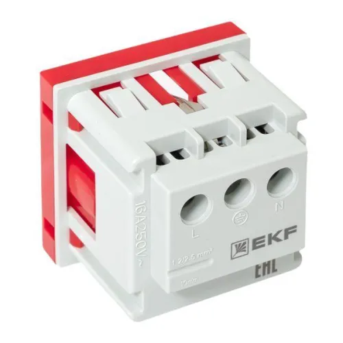 Розетка 45х45 (2 модуля) с заземл. прямая красн. EKF E2MR16-028-70 фото 4