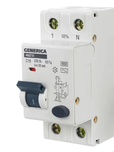 Выключатель автоматический дифференциального тока 2п C 16А 30мА тип AC 4.5кА АВДТ 32 C16 GENERICA MAD25-5-016-C-30 фото 4